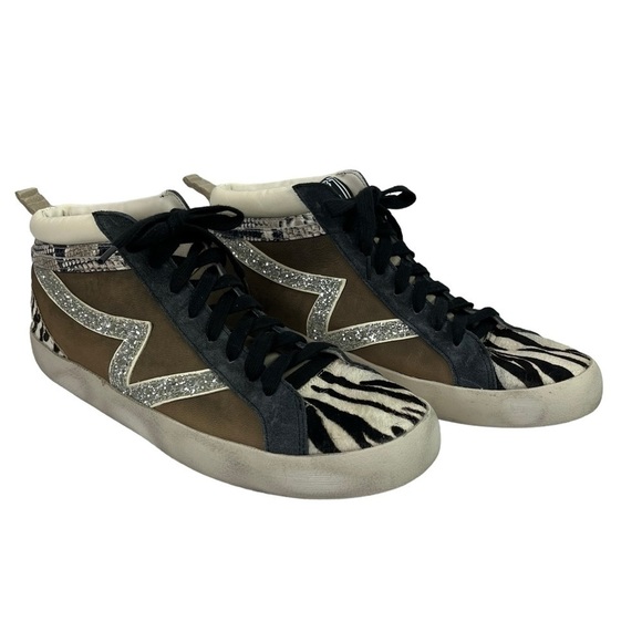 Gianni Bini Shoes - Gianni Bini Womens Mid Top Sneakers Animal Print Glitter Zebra Snakeskin 9.5